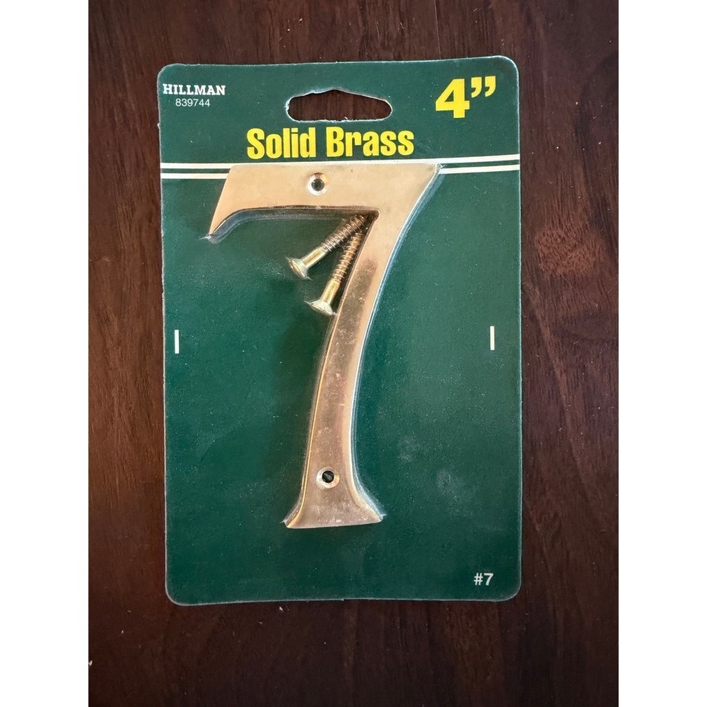 6" Solid Brass Address House Number "7" w Hardware (Classic Style) Hillman - New